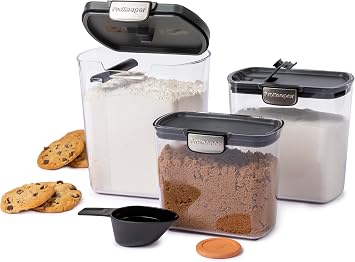 ProKeeper+ 6-Piece Airtight Food Storage Container Set Clear Plastic Flour and Sugar Canister Set with Magnetic Accessories for Kitchen Organization