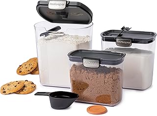 ProKeeper+ 6-Piece Airtight Food Storage Container Set – Clear Plastic Flour and Sugar Canister Set with Magnetic Accessories for Kitchen Organization