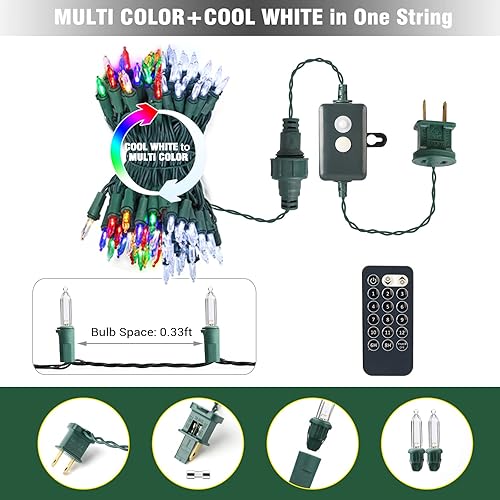 Miniatura 7 de Brizled Luces de Navidad, 33 pies, 100 luces LED que cambian de color para árbol de Navidad conectables con control remoto, 12 modos de luces de