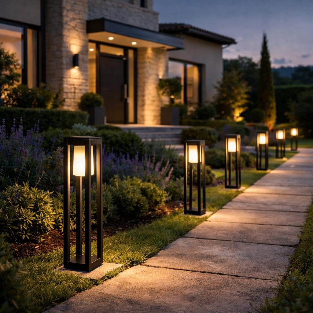 Lampione da Giardino E27 IP65, Lampada da Esterno Moderna in Alluminio, Paletto Luce per Viale Cortile Terrazzo, Nero/Bianco – PT-02 (NERO)