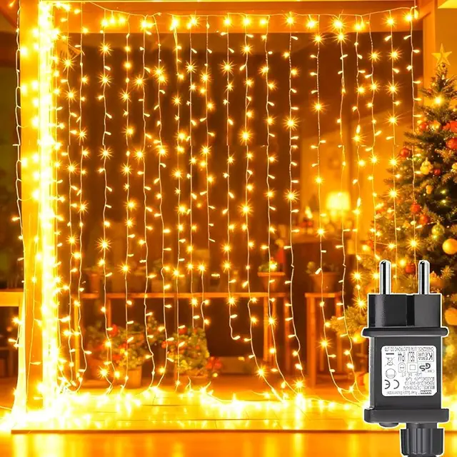 Cortina Luces Navidad 3x3M 300 LED Impermeable con Temporizador y 8 Modos
