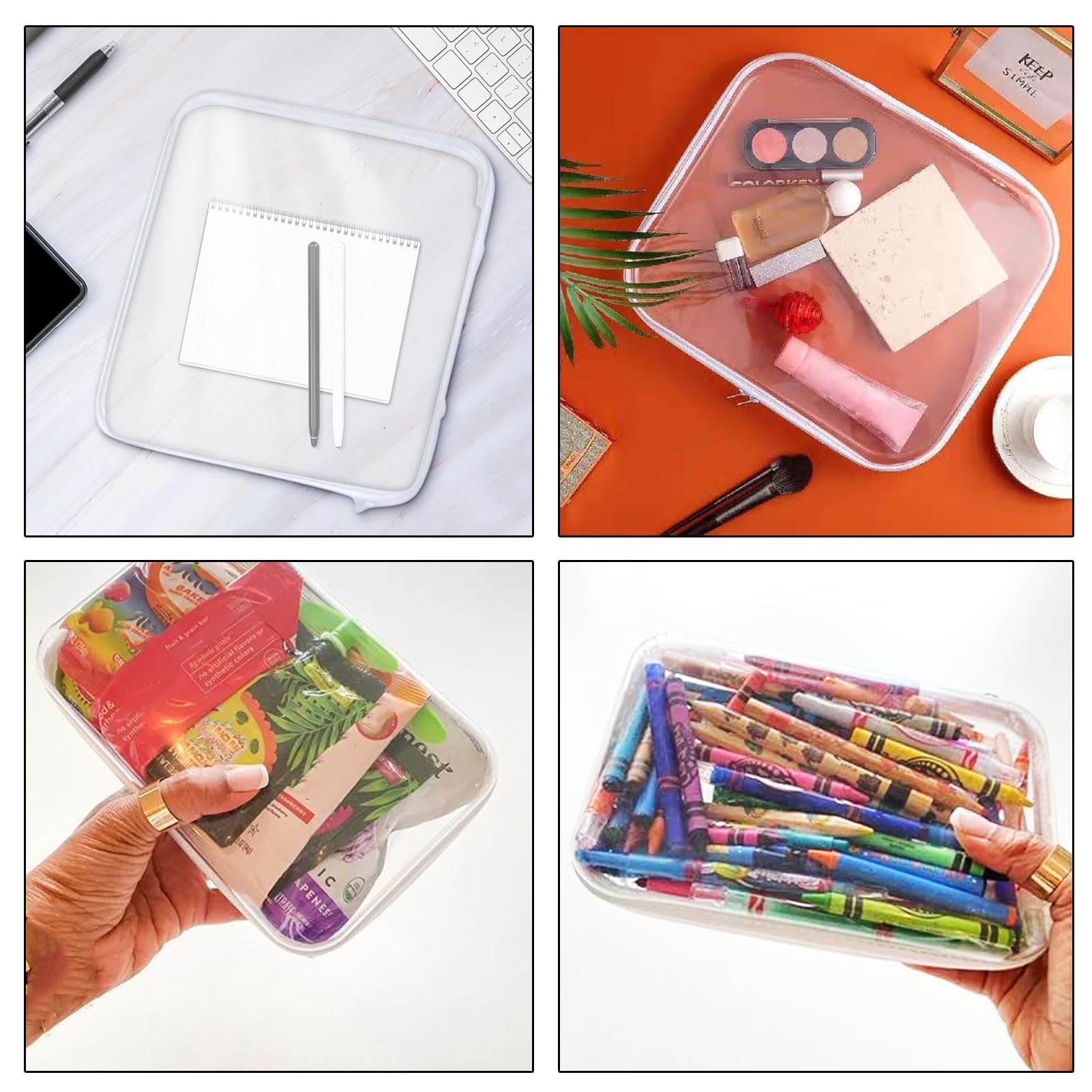 Generic Clear zipper box, snack box, makeup bag, stationery storage bag (small -3PCS) (Medium - 3PCS)