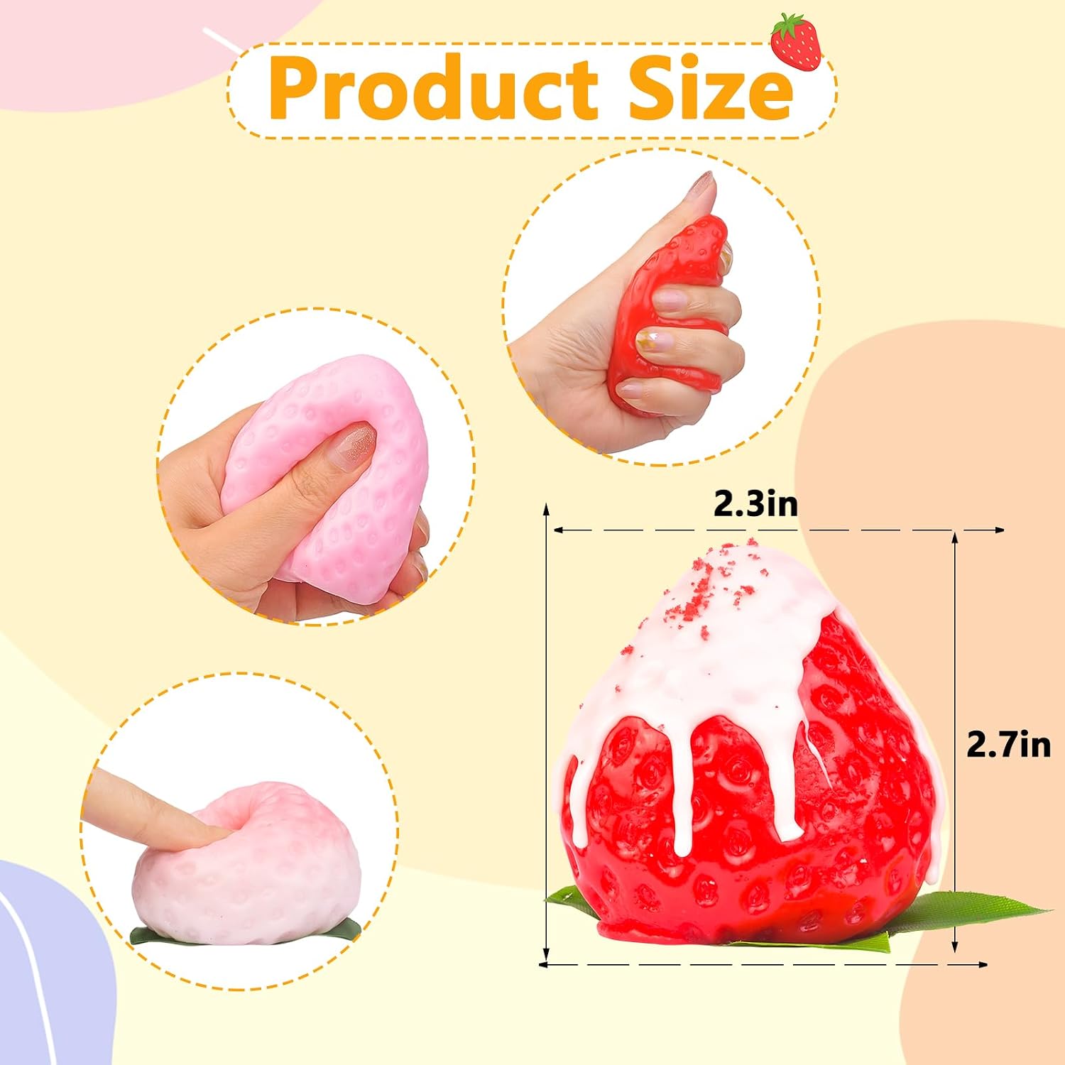 3 Pcs Taba Squishie Strawberry, Cute Strawberry Design Stress Relieving Silicone Sensory Pinch, Slow Rebound Silicone Strawberry, Relieves Stress Fruit, Anxiety Office Desk Accessories Adults