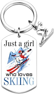 Ski Gifts for Women Girls Ski Keychain Cool Gifts for Skiers Women Teen Girls Skiing Lovers Accessories - Just a Girl Who Loves Skiing Keychain