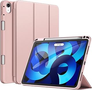 JETech Case for iPad Air 5/4 (2022/2020 5th/4th Generation 10.9-Inch) with Pencil Holder, Support 2nd Pencil Charging, Slim Tablet Cover with Soft TPU Back, Auto Wake/Sleep (Rose Gold)