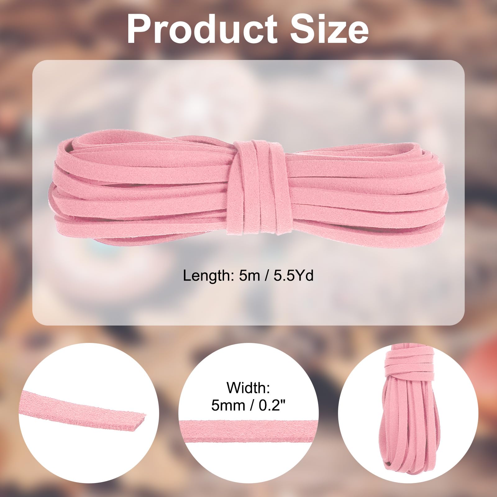 PATIKIL 5.5 Yards x 5mm Faux Suede Leather Cord, Leather Lace String for Bracelet Necklace Beading Making DIY Crafts, Light Pink - Image 2
