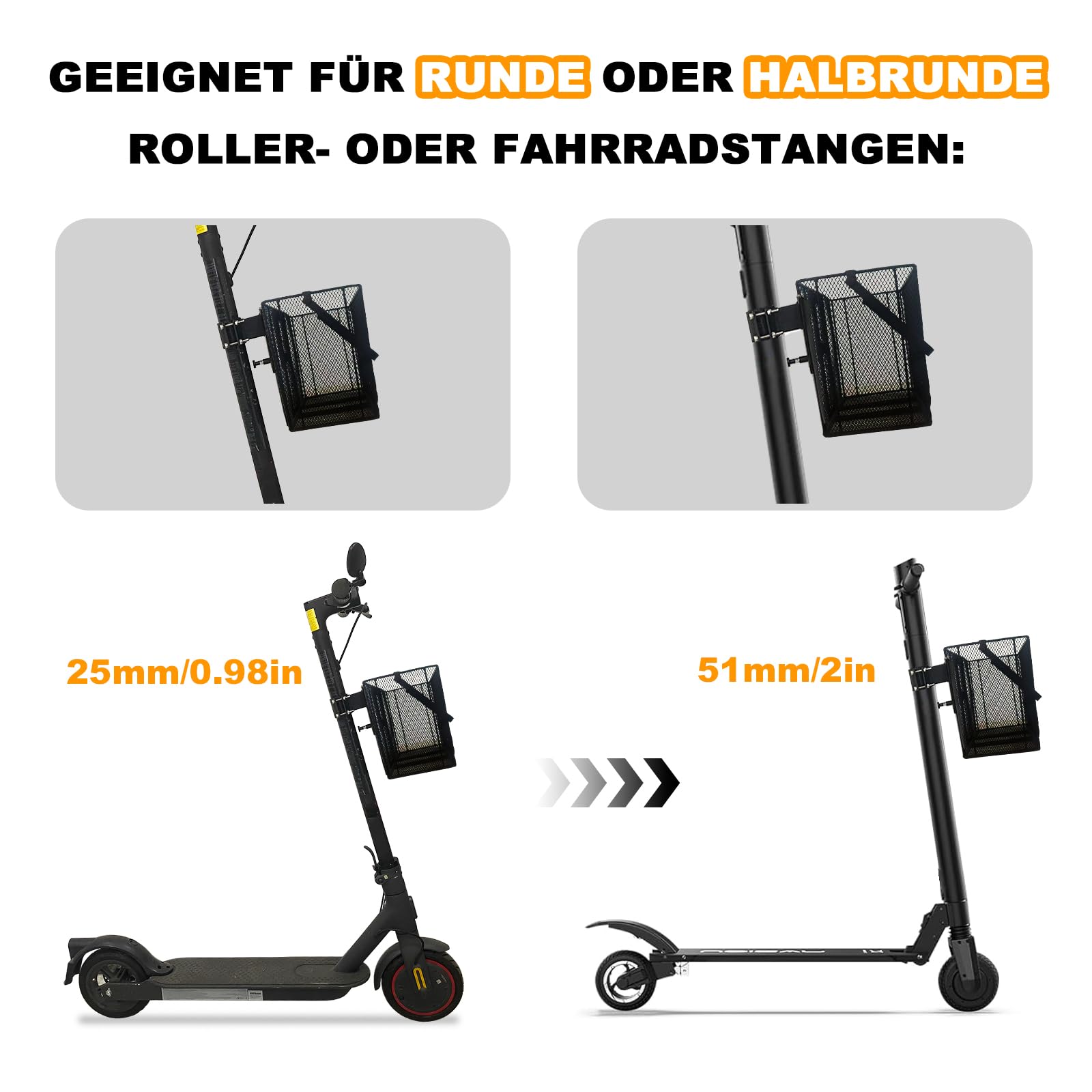 Panier de vélo avant de scooter Heavy Duty à dégagement rapide amovible en fer avec poignée - Montage et portabilité faciles - Dimensions : 26 cm D x 16,5 cm l x 23 cm H