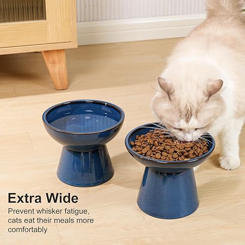 Miniatura 4 de YauYik Juego de cuencos elevados para agua y comida para gatos, cuencos elevados extra anchos de 6.2 pulgadas, plato de comida para gatos poco