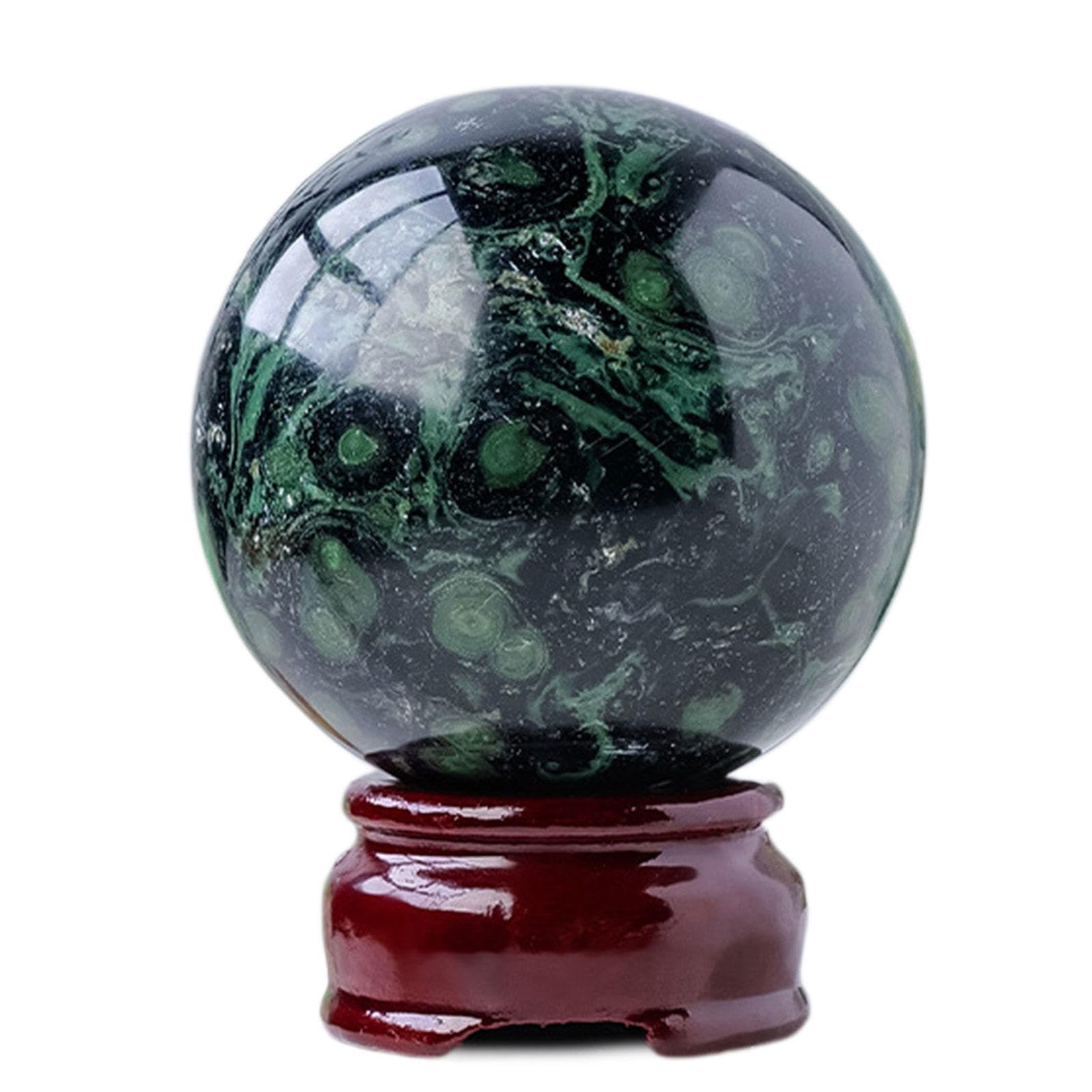 RVBLRDSE Malachite Crystal Sphere Gemstone Ball Sculpture Figurine with Wooden Stand for Divination Home Office Decoration Yoga,75-80mm Gemstone Stone
