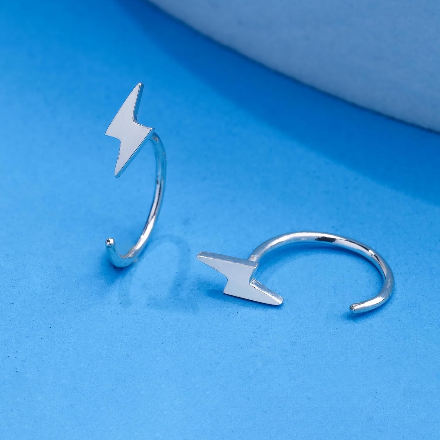 Boma Jewelry Sterling Silver Mini Lightning Bolt Pull Through Hoop Earrings - Image 3