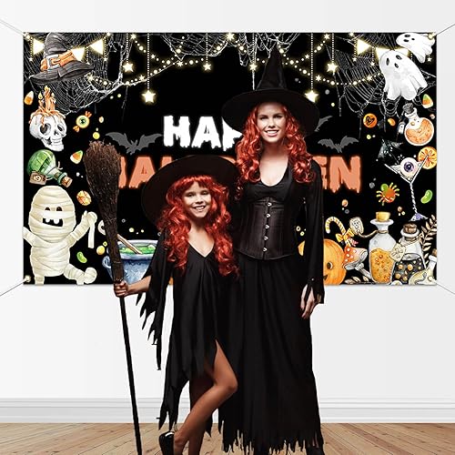 Miniatura 2 de Mocsicka Telón de fondo de Halloween con texto en inglés Happy Halloween, Boo Momia, decoración de fiesta de Halloween, para niños, fotografía de