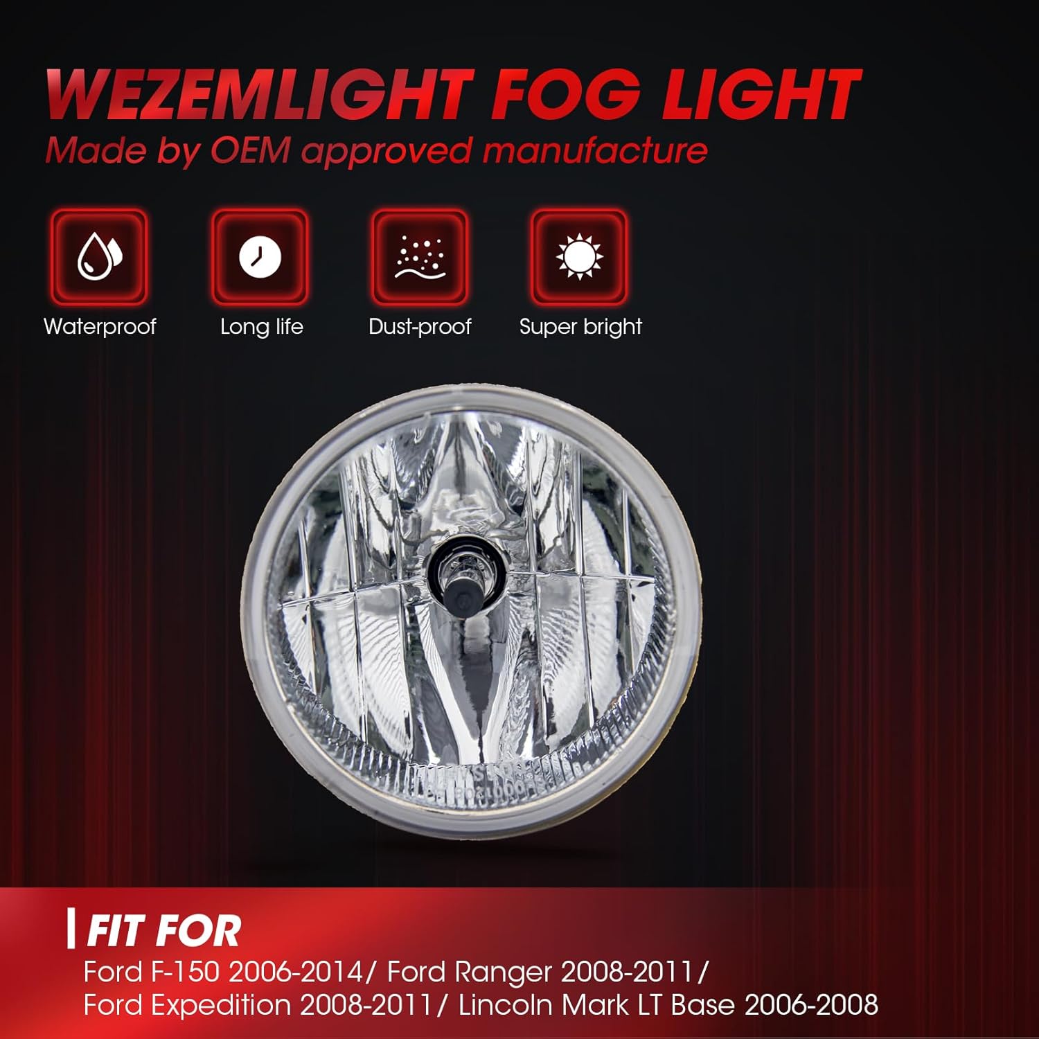 Fog Lights Assembly Replacement For Ford F-150 2006-2014/ Ford Ranger 2008-2011/ Ford Expedition 2008-2011/ Lincoln Mark LT Base 2006-2008 With H10 12V 42W Halogen Bulbs 1 pair(Clear Lens)