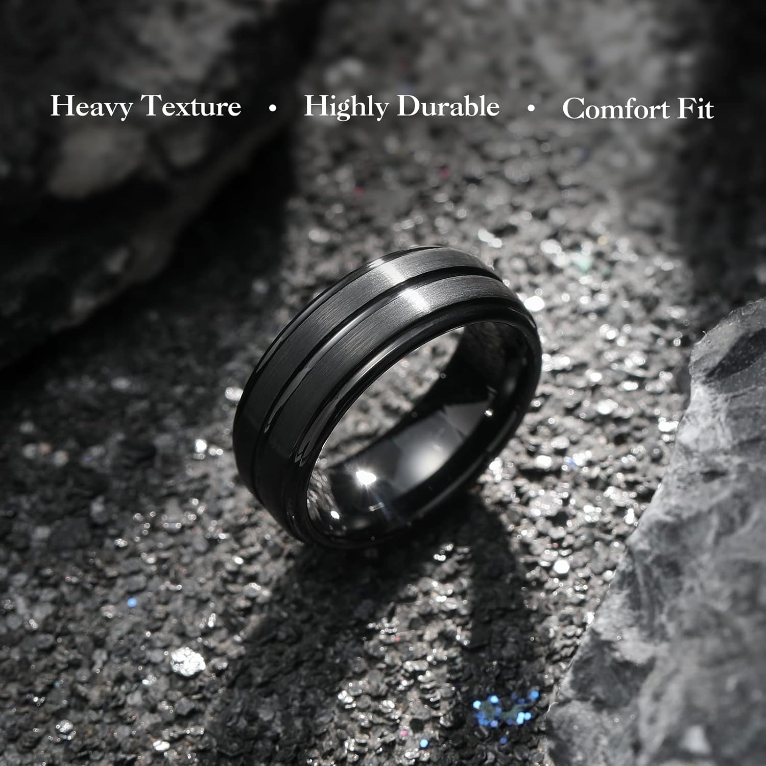 King Will Mens Tungsten Carbide Wedding Band with Groove Design, 6/7/8mm Width, Brushed/Polished Finish Men's Rings Comfort Fit - Image 3