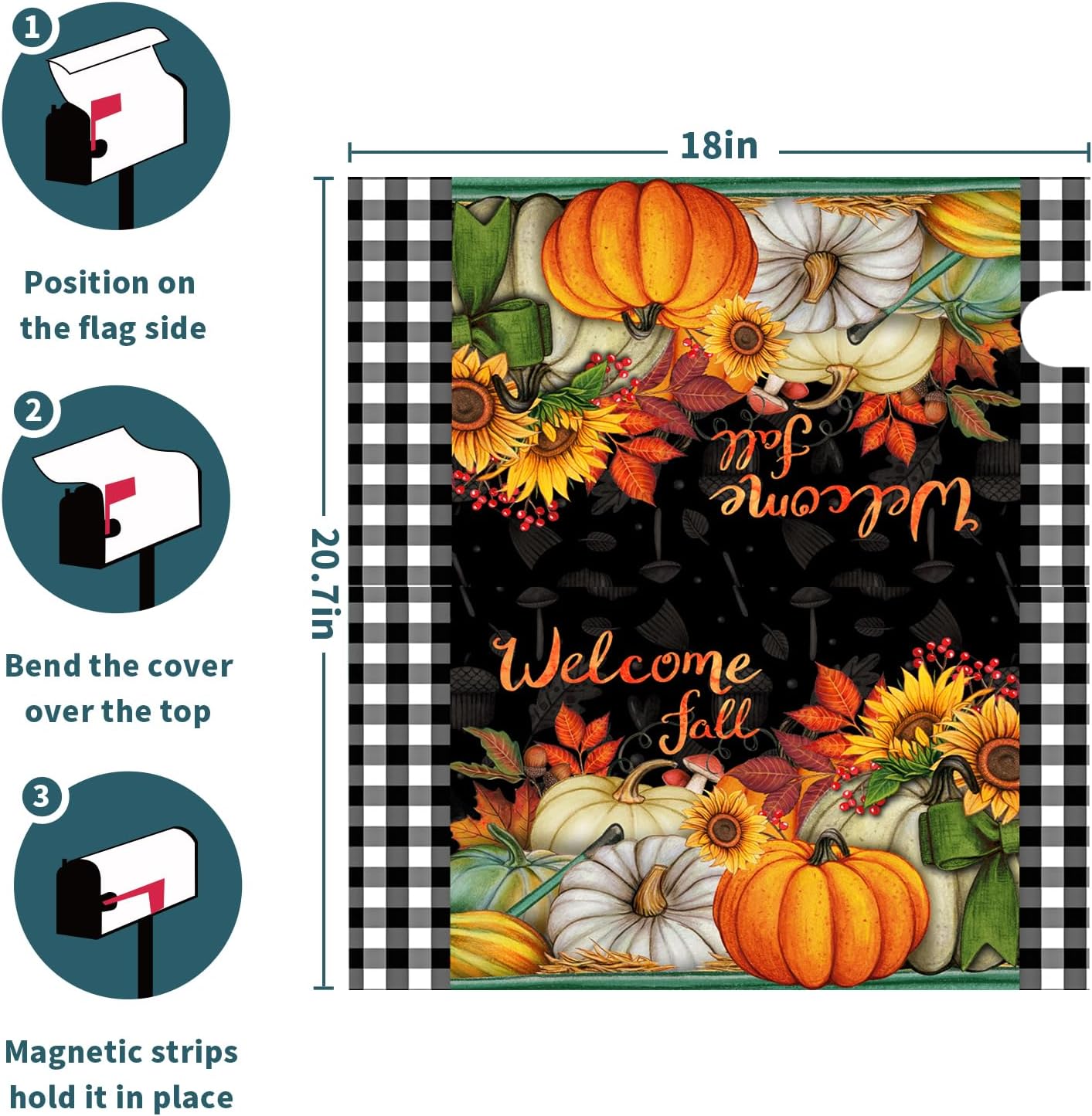 Autumn Fall Pumpkins Magnetic Mailbox Covers Standard Size 18"x21" Thanksgiving Harvest Welcome Fall Mail Box Wraps Holiday Post Letter Box Cover for Garden Yard Outside