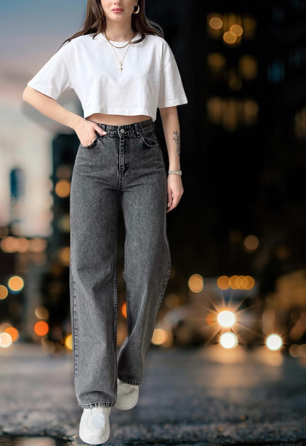 Women's Straight Leg Denim High Waist Baggy Casual Stretchy Loose Jeans - Image 8