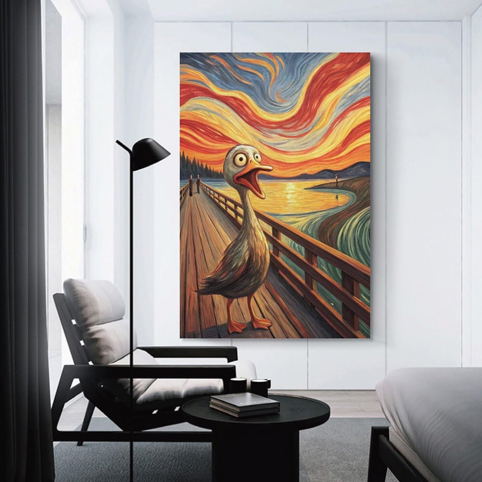 Junmoney Screaming Duck on A Bridge Room Decor Wall Art, 24x36inch(60x90cm), for Office, Study Or Home Workspace, A Smart Decor Choice for Study Walls