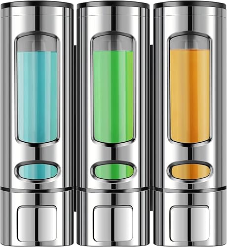 3 dispensadores de jabón de champú para ducha montados en la pared, 13.5 fl oz x 3 dispensadores de champú sin taladro, dispensador de bomba de disponible en Yaxa Peru