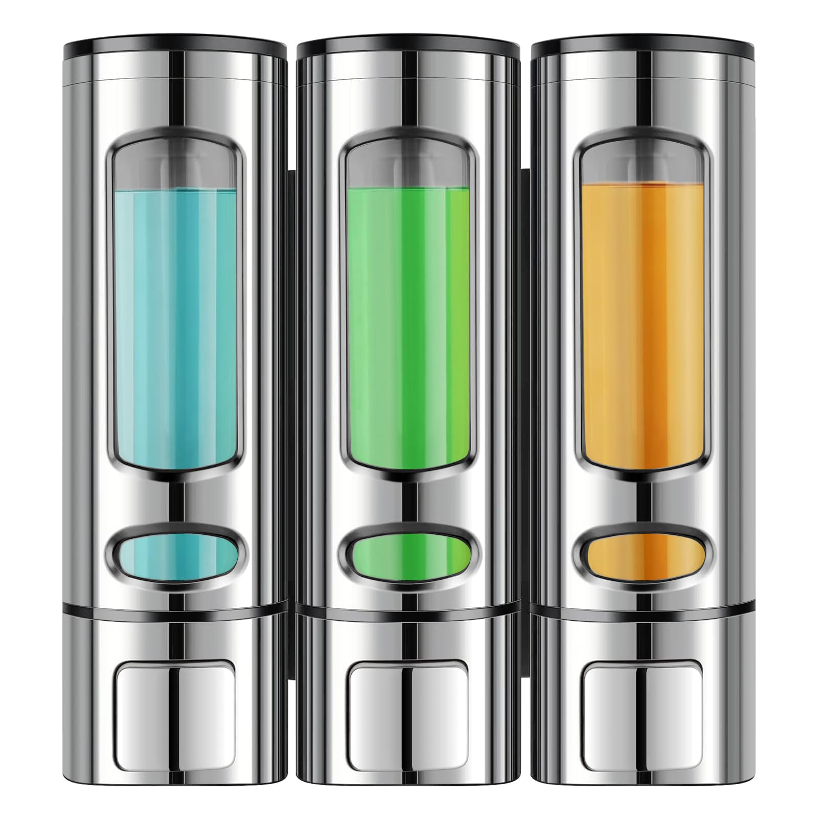 Dispenser di sapone da parete senza foratura, dispenser per shampoo e balsamo, 400 ml x 3 dispenser per shampoo, bottiglie trasparenti ricaricabili, per doccia da bagno, argento