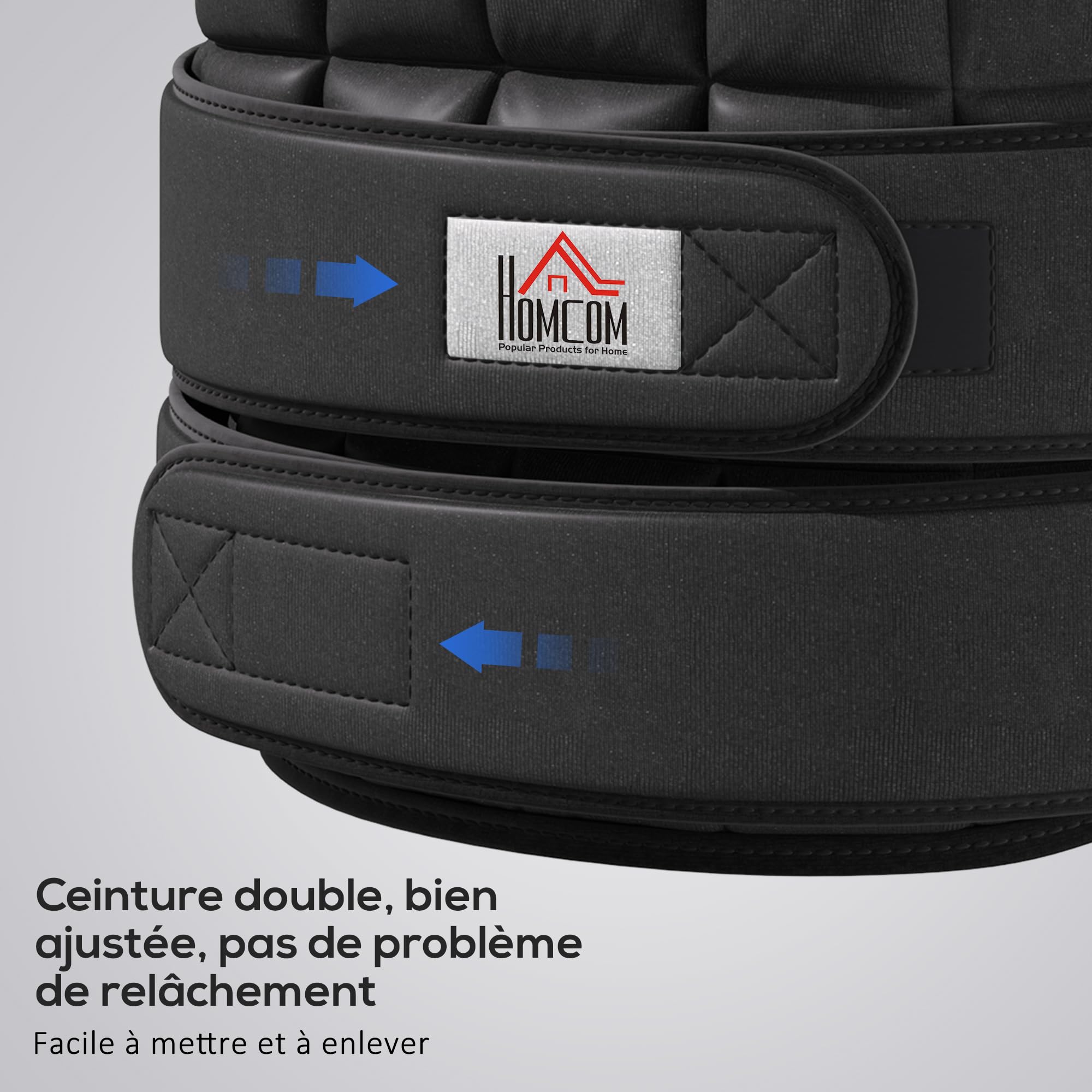 HOMCOM Gilet lesté réglable veste lestée 10/15/20 Kg max. poids amovibles entrainement musculation exercice boxe oxford