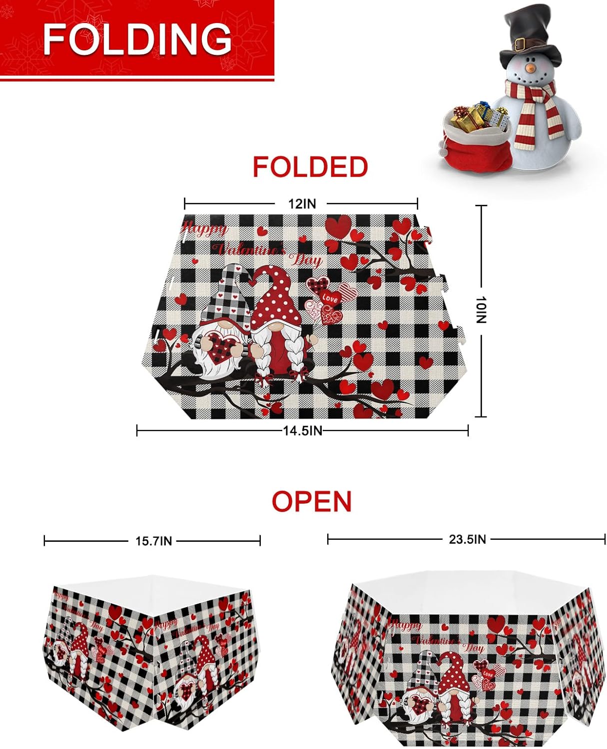 Christmas Tree Collar 4PCS-14.5"x 10", Christmas Tree Ring Valentine's Day Black and White Plaid Gnomes Love Tree Christmas Tree Stands Skirts Base Covers for Xmas Holiday Home Decor