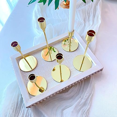 Miniatura 9 de Portavelas cónicos dorados para centro de mesa de boda, portavelas cónicos altos a granel, juego de 27 portavelas de metal para mesa o mantel de