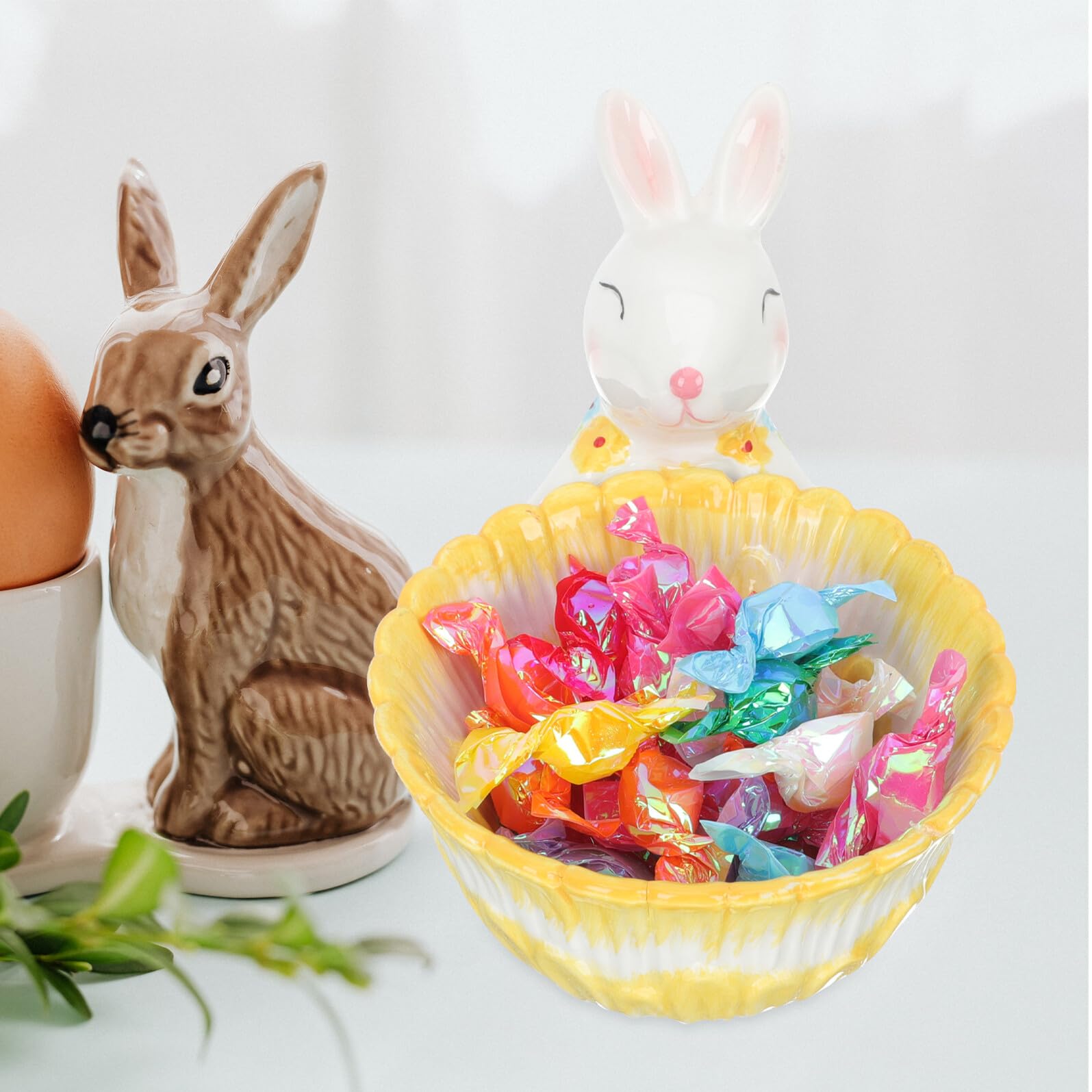 Decorazione Coniglio in Ceramica Realistica per Festa di Pasqua Sensazione Confortevole senza Sbavature, Ornamento da Tavolo per Compleanno