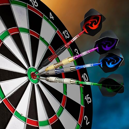 Miniatura 24 de ADKX - Juego de 12 dardos de punta de acero con barril de hierro antideslizante, ejes de dardos de aluminio y vuelos + sacapuntas de dardos + una