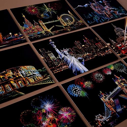 Miniatura 4 de Papel de arte mágico para rascar (7.9 x 5.5 pulgadas), diseño de paisaje de arcoíris, miniblocs de manualidades para adultos y niños, juego de