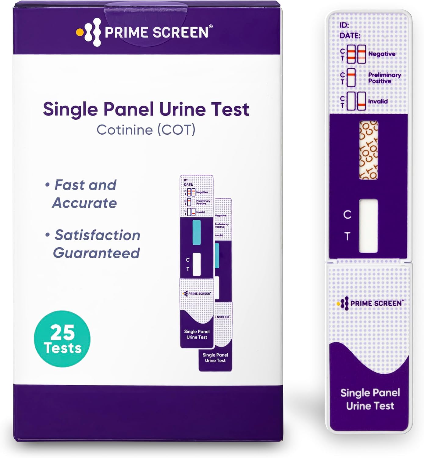 Prime Screen [25 Pack] Nicotine Tobacco Cotinine Urine Test Kit - Urine Dip Card Testing Cotinine from Smoking - WCOT-114