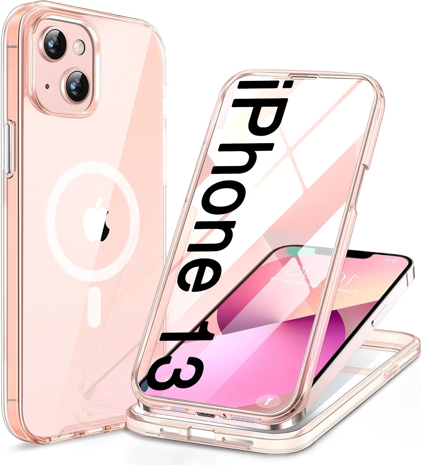Photo 1 of Miracase for iPhone 13 Case 6.1'', [Bubble Free] Full-Body Bumper Phone case with Built-in Full Glass Screen,No Gap,Compatible with MagSafe,Clear Pink