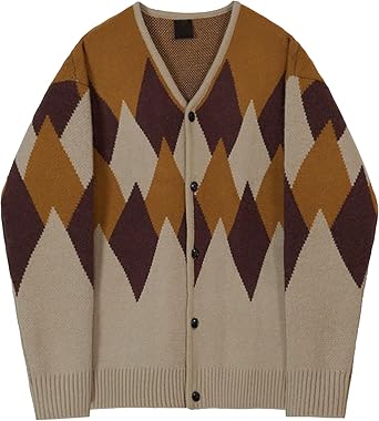 Mens Button Down V Neck Print Sweater Loose Fit Cardigan Casual Sweater Soft Fashion Sweaters Jackets