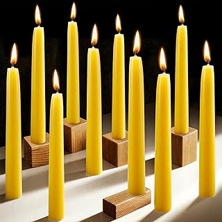 12pcs Beeswax Taper Candles, 7in Dripless & Smokeless Pure Beeswax Candles, 7 Hours Long Lasting Burning Meditation Candles, Bees Wax Candle for Home Prayer Meditation(12, Yellow)
