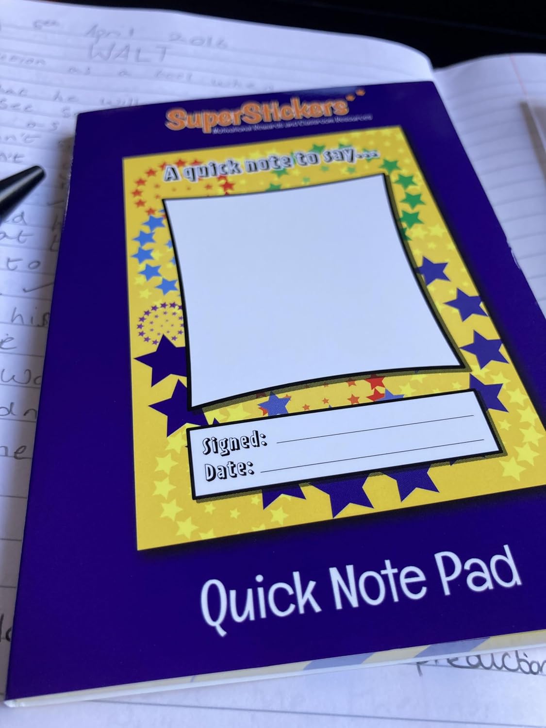 SuperStickers Reward Praise A6 Note Pad for Teachers - 'A quick note to say ...'. 60 sheets