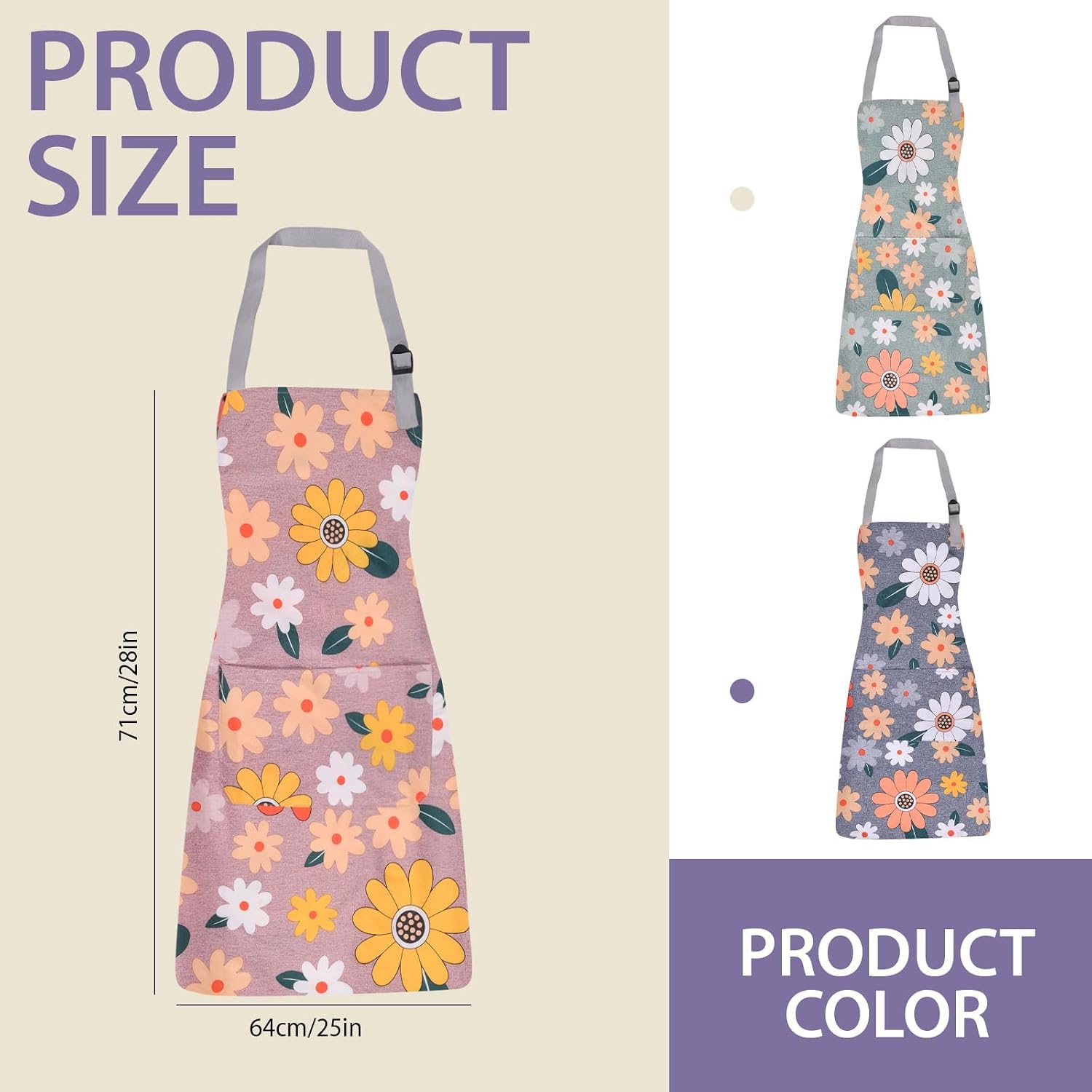 3 Pack ‌Floral Apron‌ for Women with Pockets, Adjustable ‌Aprons for Women‌ for Kitchen Cooking