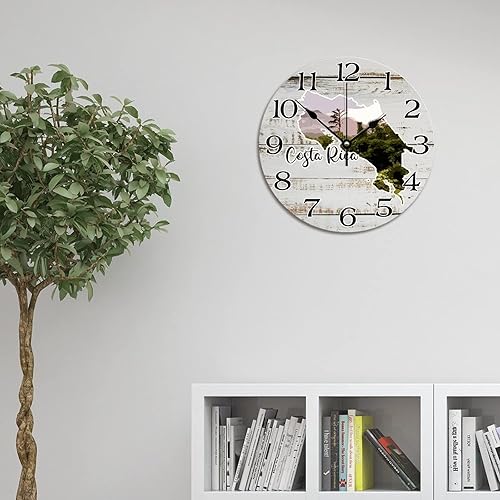 Miniatura 2 de Reloj de pared de viaje con mapa de Costa Rica, atracciones turísticas de Costa Rica, relojes de pared de 10 pulgadas, funciona con pilas,