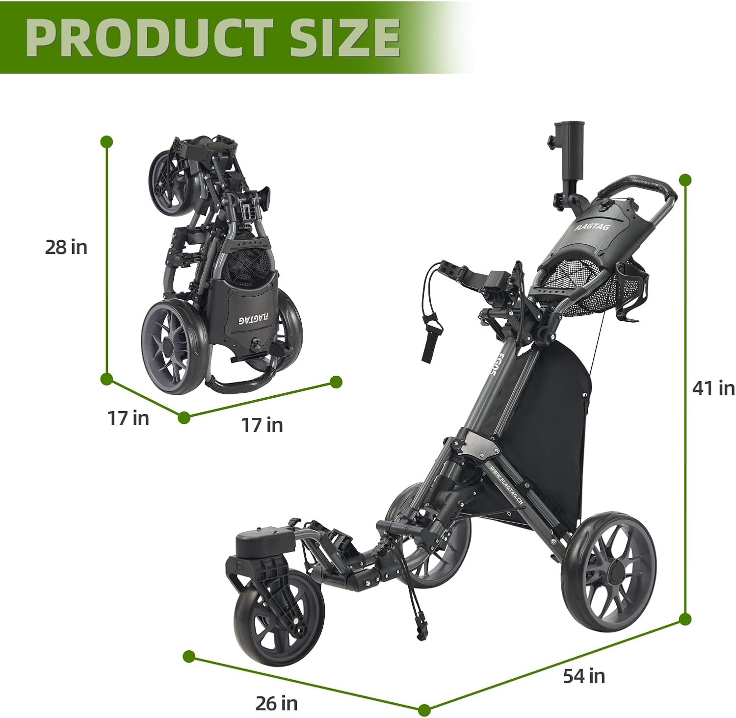 Golf Push Cart 3 Wheel with 360 Swivel Front Wheel,Lightweight and Foldable Walking Golf Cart，One-Click Foldable,with Foot Brake