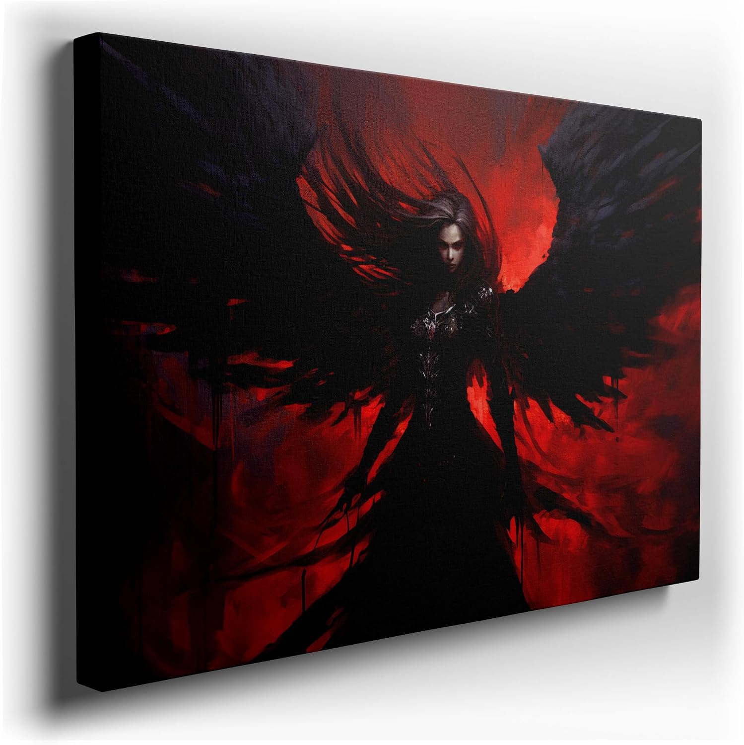 Canvas for Living room. Mystic Guardian: An Angelic Vision in Crimson Shadows, 27 x 18 inch Canvas Wall Art - Contemporary Masterpieces - Modern Home Decor - 69x46 cm (27x18 inch)
