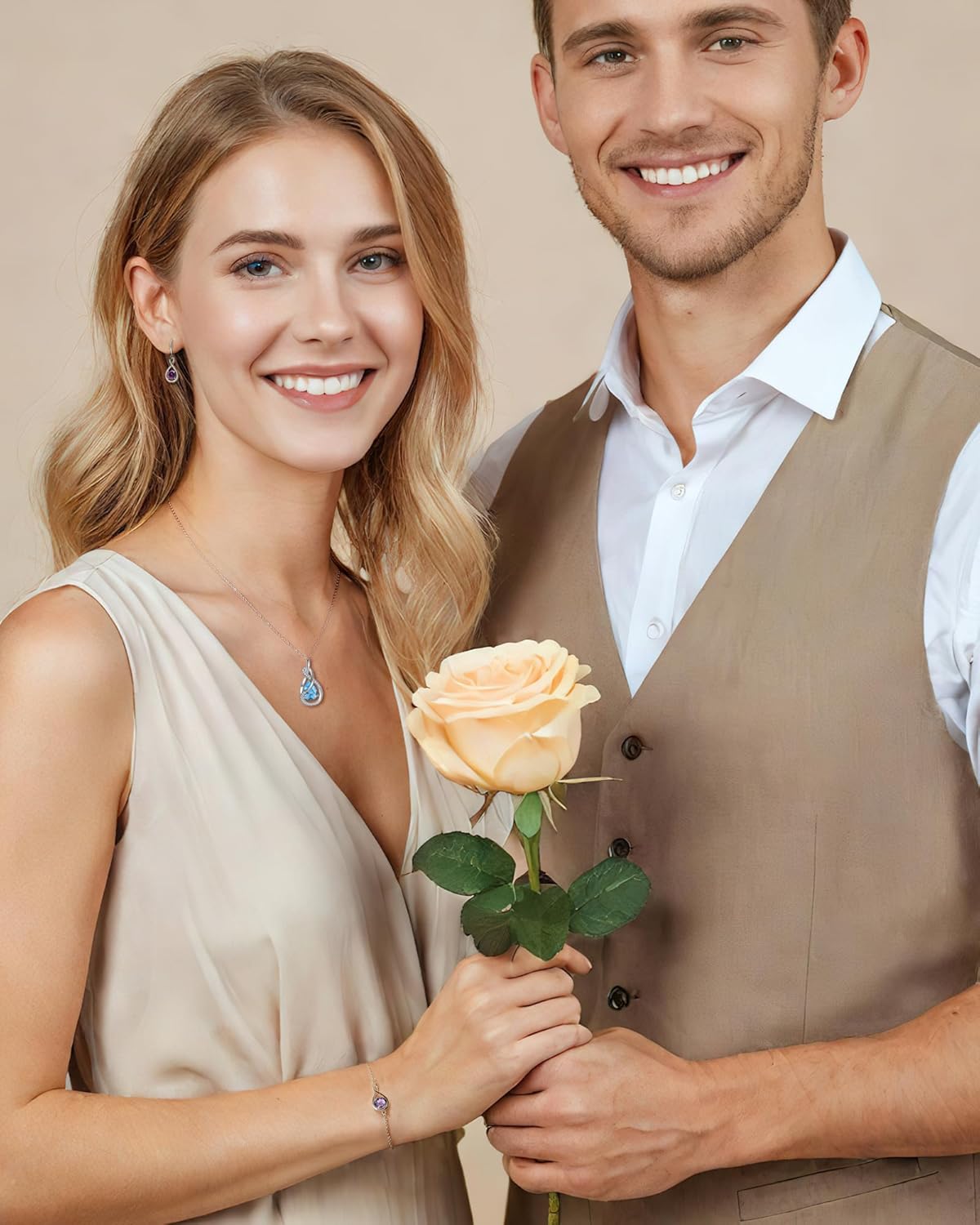 FANCIME TimelessTie Birthstone Necklace for Women White Gold Plated Sterling Silver Ribbon Design Jewelry Knot Pendant Fine Jewelry Gemstone Anniversary Birthday Graduation Mothers Day Gifts for Women Wife Mother Her - Image 5