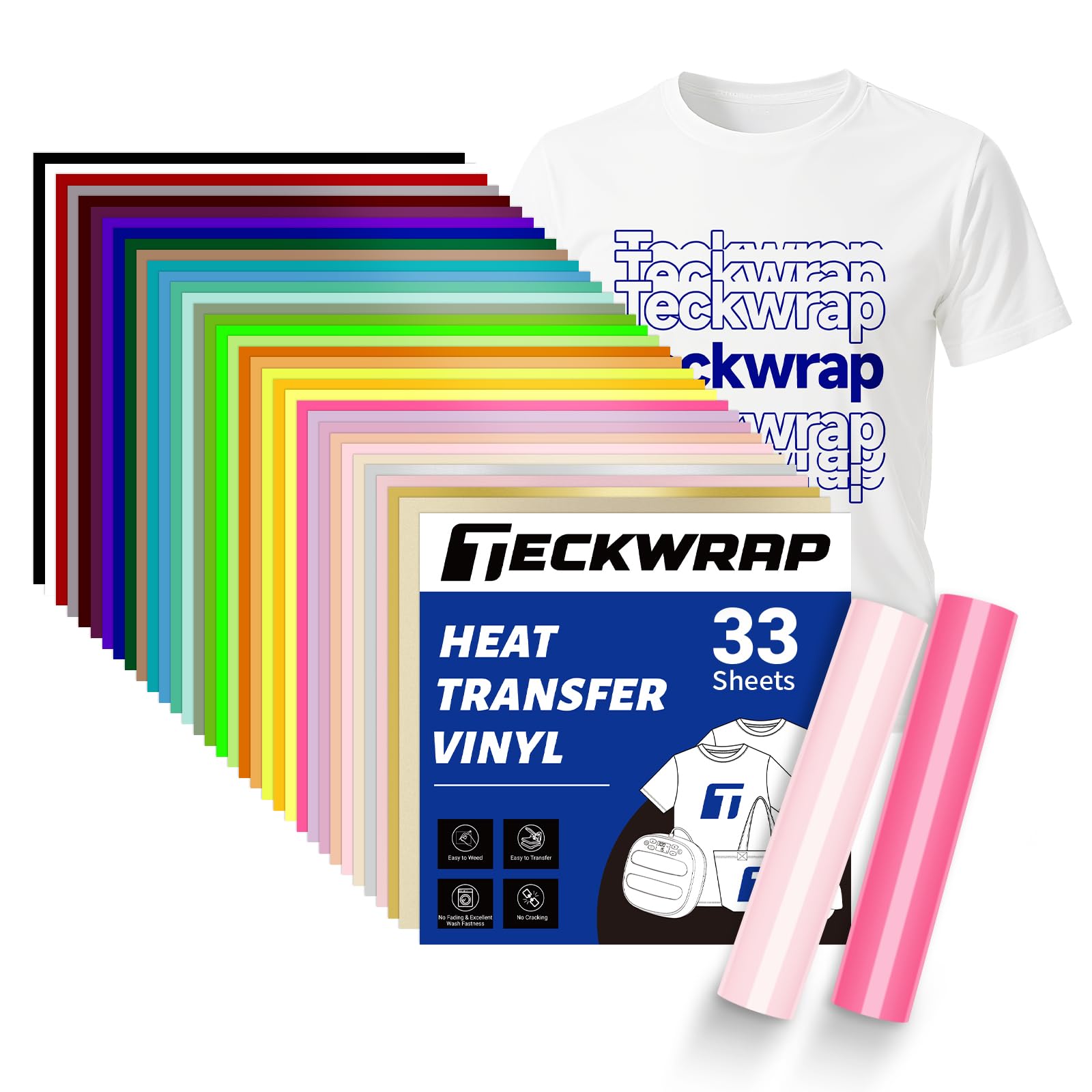 Sponsored Ad – TECKWRAP Heat Transfer Vinyl 12" x 12" Sheets 33 Assorted Color HTV for DIY Clothing,Shirts,Logos,Hats,Fabric Iron on Vinyl Compatible with Heat Press Craft Cutters