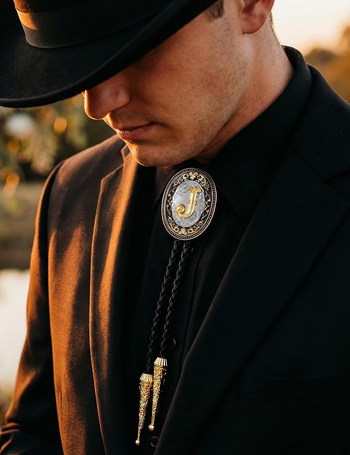 XZQTIVE Vintage Bolo Tie for Men- Initial Letter ABJMR to Z Western Bolo Tie Rodeo Cowboy Leather Necktie for Men Women