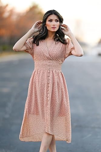 Miniatura 3 de PRETTYGARDEN - Vestido largo por debajo de la rodilla para mujeres, escote en V cruzado, mangas cortas, estampado floral, estilo boho, corte