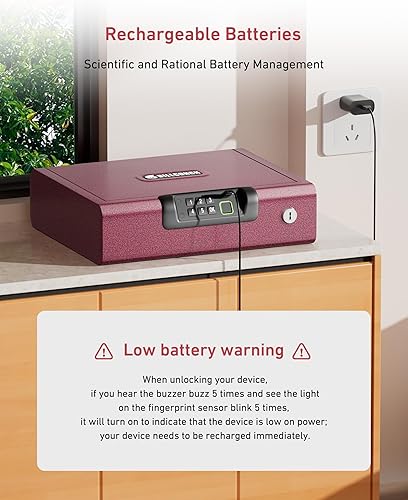 Miniatura 25 de BILLCONCH - Caja fuerte de seguridad biométrica para armas,3 formas de desbloquear, huellas dactilares, seguros con llave digital PIN, con voz