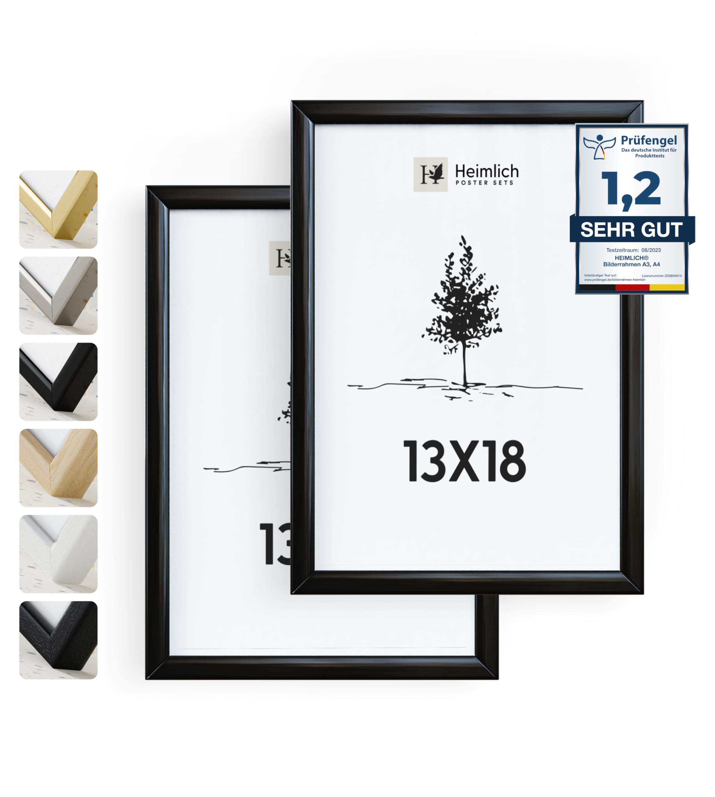 Heimlich® – Bilderrahmen – 13x18 cm, Aluminium, Metall, Schwarz, 2er-Pack – Mittlere Bilderrahmen mit Folienabdeckung – Wandmontage oder Tischaufsteller