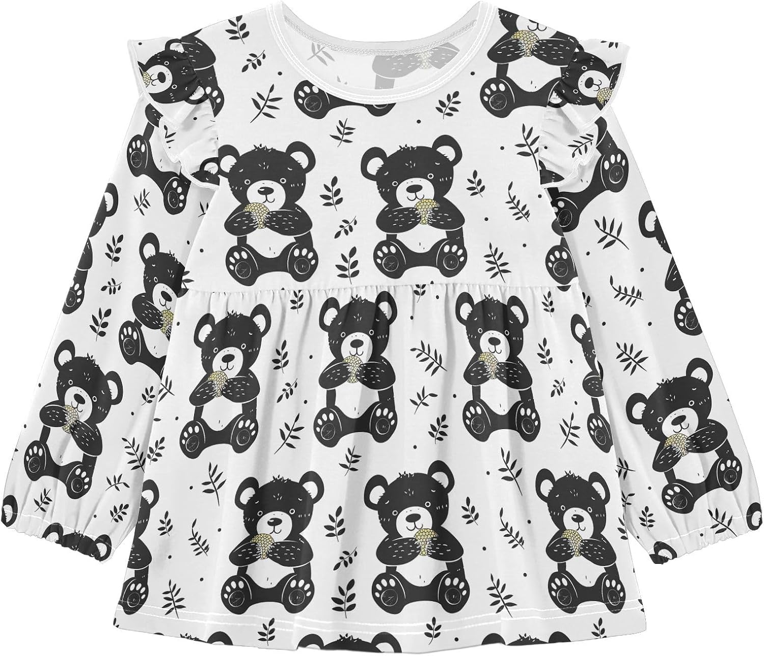 visesunny Toddler Clothes for Girls Leaf Funny Bear Long Sleeve Fall Shirts Cotton Top with Ruffle Collar