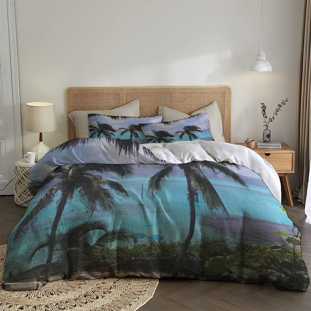 NIBAINLO 布団カバー美しい海 肌に優しい ピーチスキン加工 掛け布団カバー 和式 洋式 あったか 布団カバーセット リバーシブル ホームステイ ホテル 家庭兼用