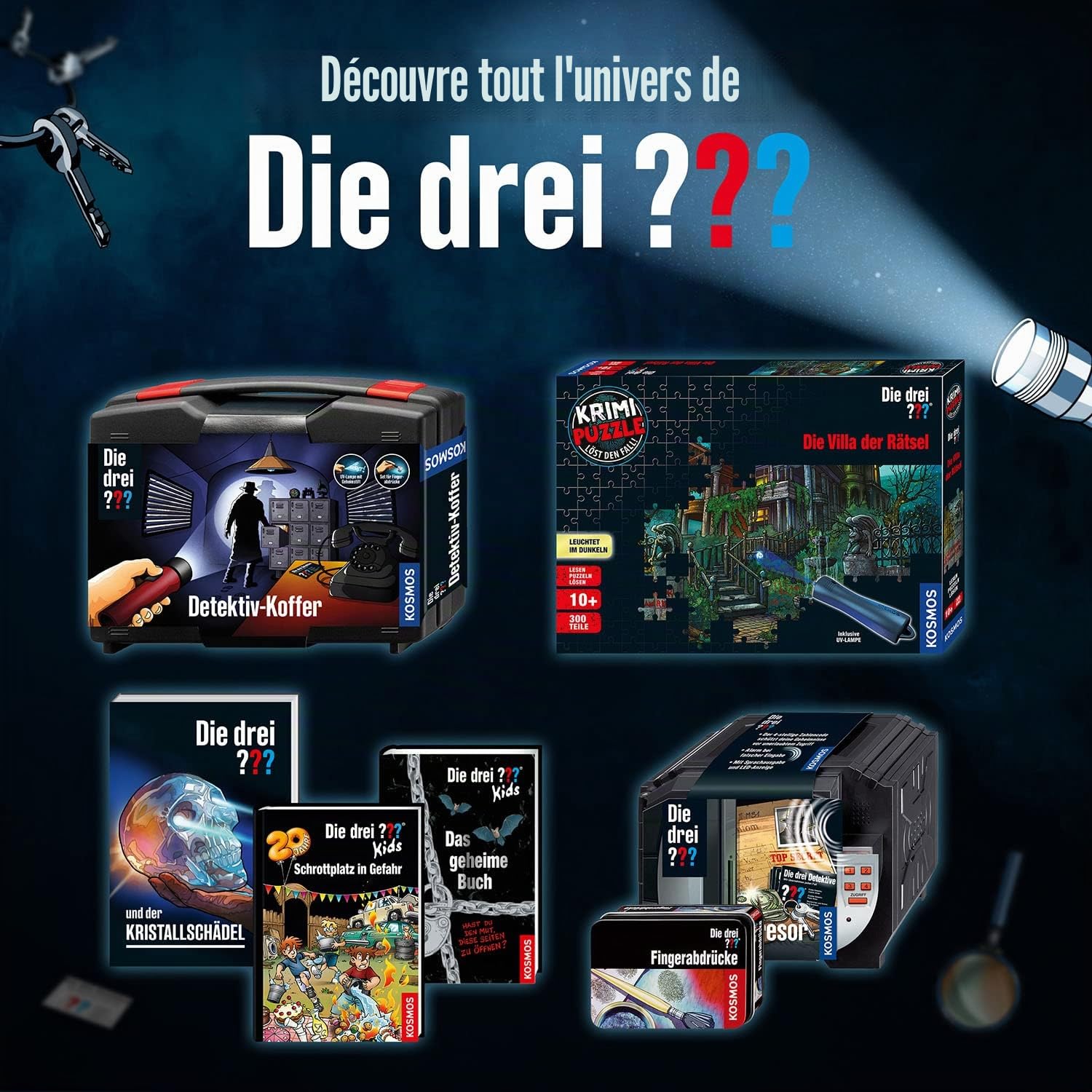 Kosmos 630621 Système d'alarme avec détecteur de Mouvement et détecteur de Vibration, kit de détective, équipement d'agent, Jouet pour Enfants à partir de 8 Ans Noir