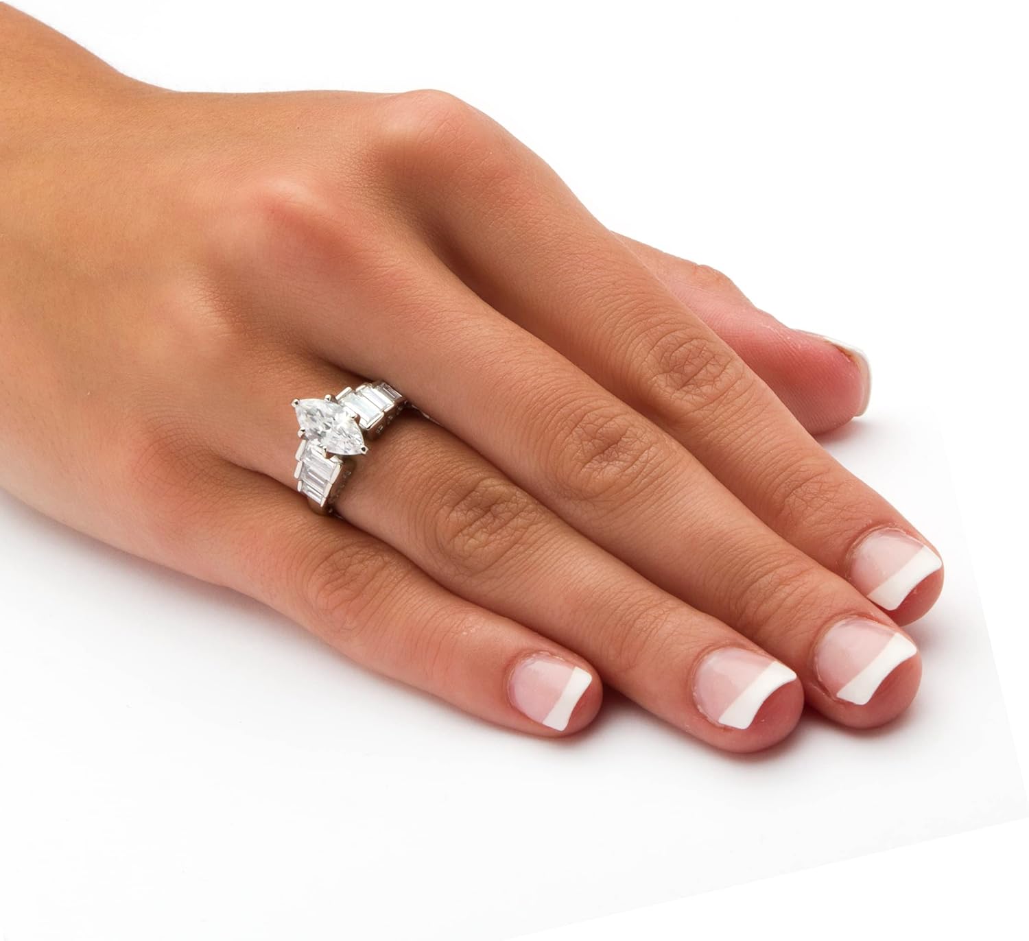 PalmBeach Platinum-plated Sterling Silver Marquise Cut Cubic Zirconia Step Top Engagement Ring Sizes 5-10