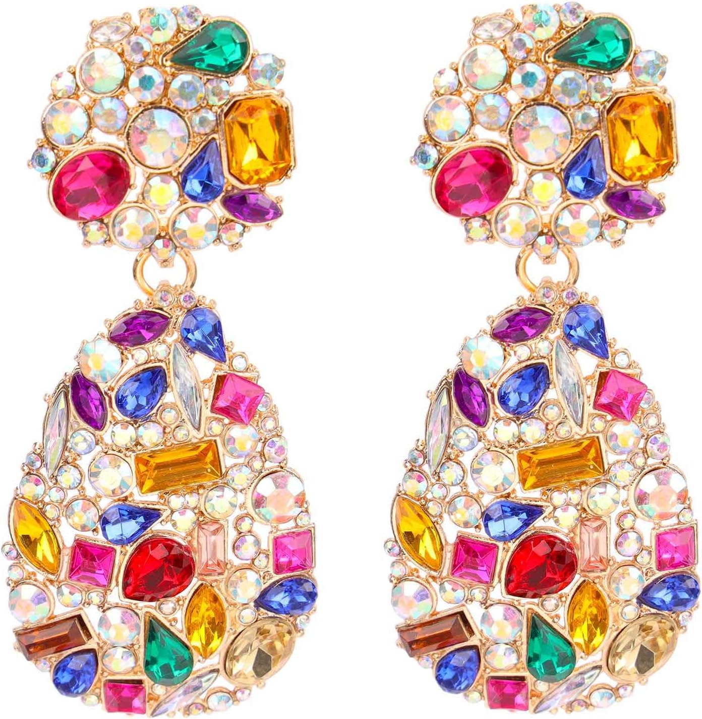 Rhinestone Teardrop Dangle Earrings with Round Studs Statement Drop Earrings Wedding Jewelry