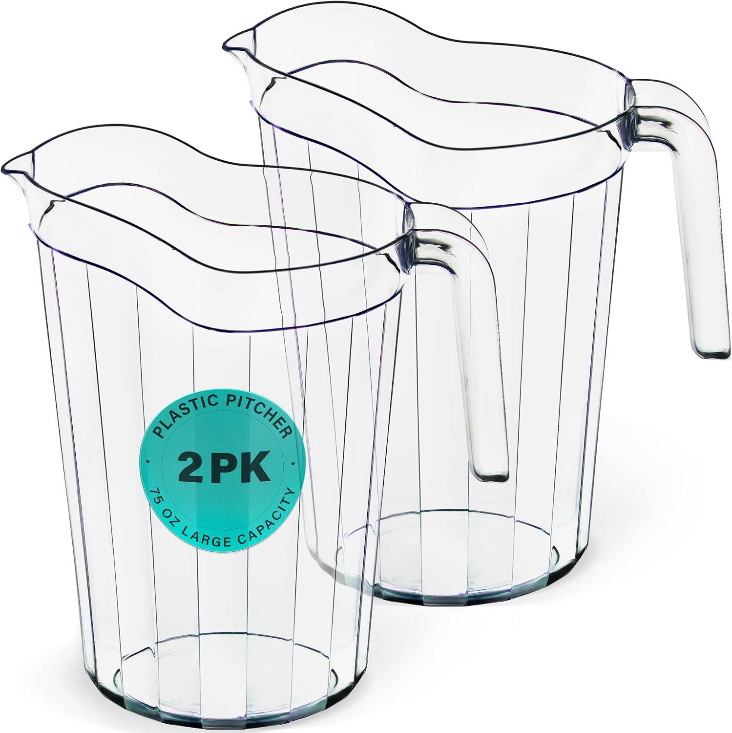 DecorRack 2 Pack - 75 oz Polycarbonate Plastic Pitcher Beverage Dispenser with Pour Spout Shatterproof Catering and Restaurant Serveware for Cold Drinks, Water, Lemonade, Beer, and Sangria (2 Pack)