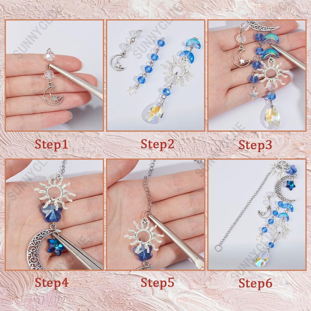 SUNNYCLUE 1 Box DIY 5 Sets Star Moon Sun Catchers Kit Hanging Sun Rainbow Catcher Window Hanging Prism Suncatcher Glass Crystal Suncatchers for Windows Indoor Outdoor Home Garden Decor